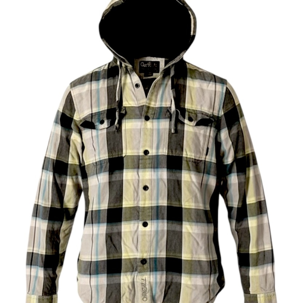 O'Neill Plaid Hooded Shirt - Black, White, Green